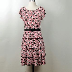 Lily Knit Black Ginkgo & Pink Flounce Dress Small